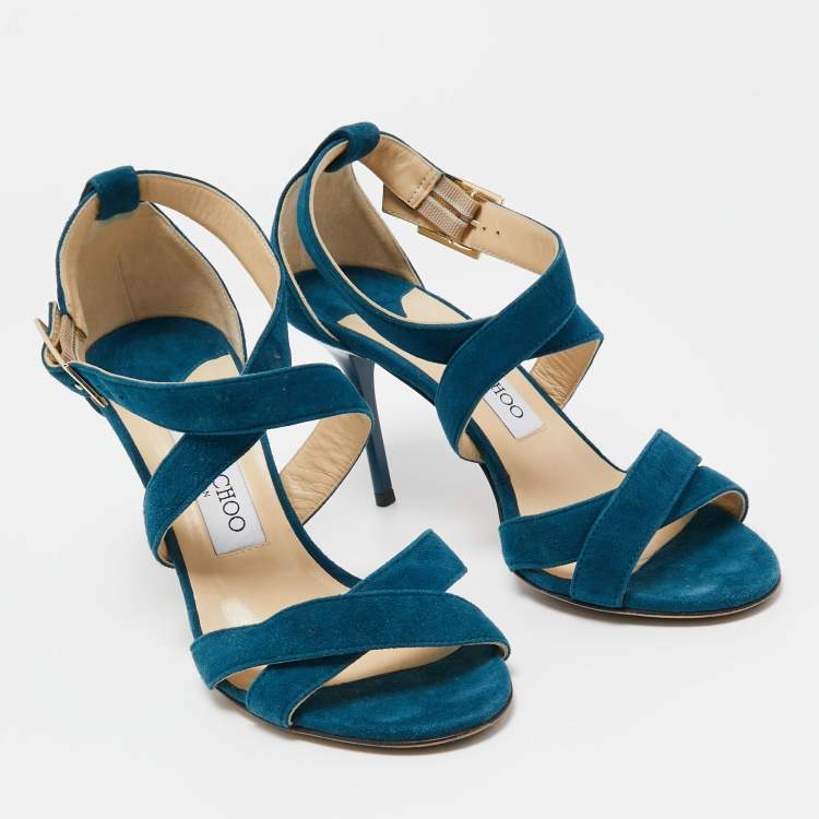 Pre Owned Jimmy Choo Teal Suede Lottie Sandals Size 37.5