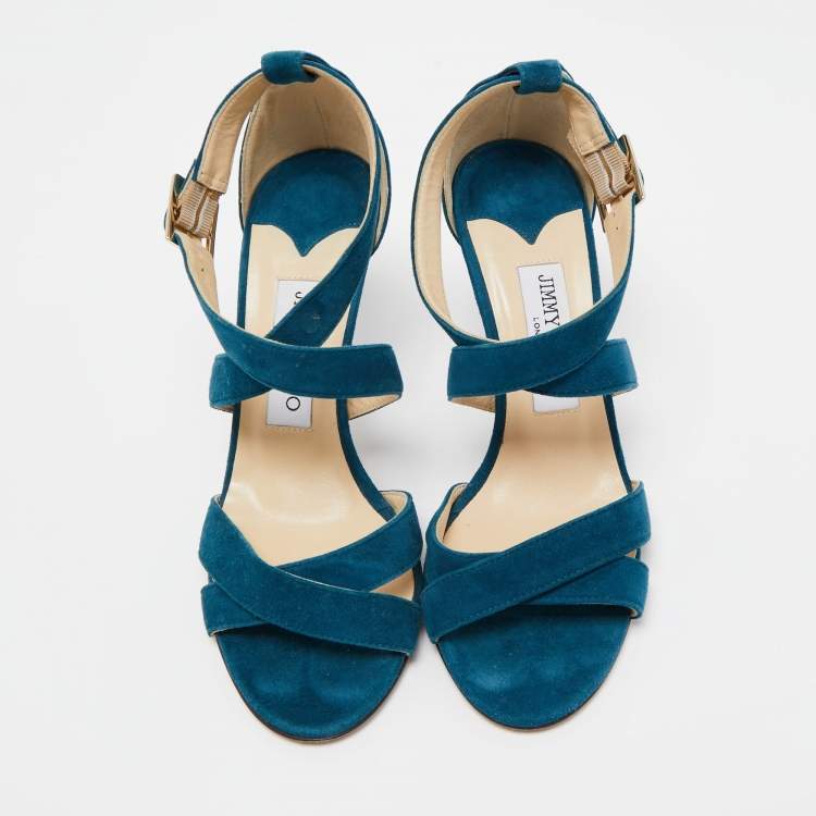 Pre Owned Jimmy Choo Teal Suede Lottie Sandals Size 37.5