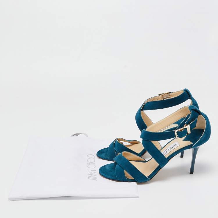 Pre Owned Jimmy Choo Teal Suede Lottie Sandals Size 37.5