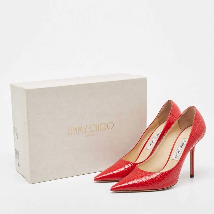 Pre Owned Jimmy Choo Red Crocodile Love Pumps Size 40  