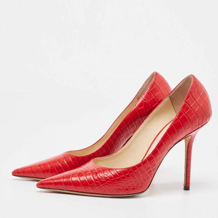 Pre Owned Jimmy Choo Red Crocodile Love Pumps Size 40  
