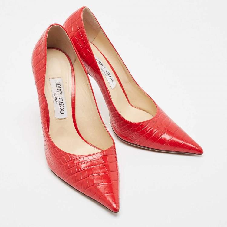 Pre Owned Jimmy Choo Red Crocodile Love Pumps Size 40  