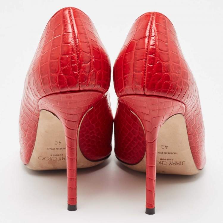 Pre Owned Jimmy Choo Red Crocodile Love Pumps Size 40  