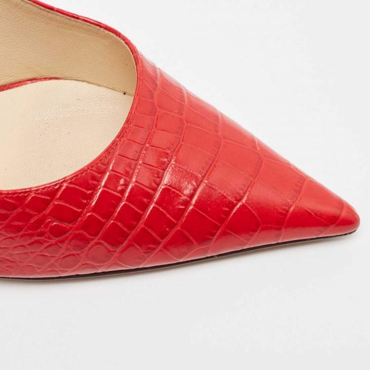 Pre Owned Jimmy Choo Red Crocodile Love Pumps Size 40  