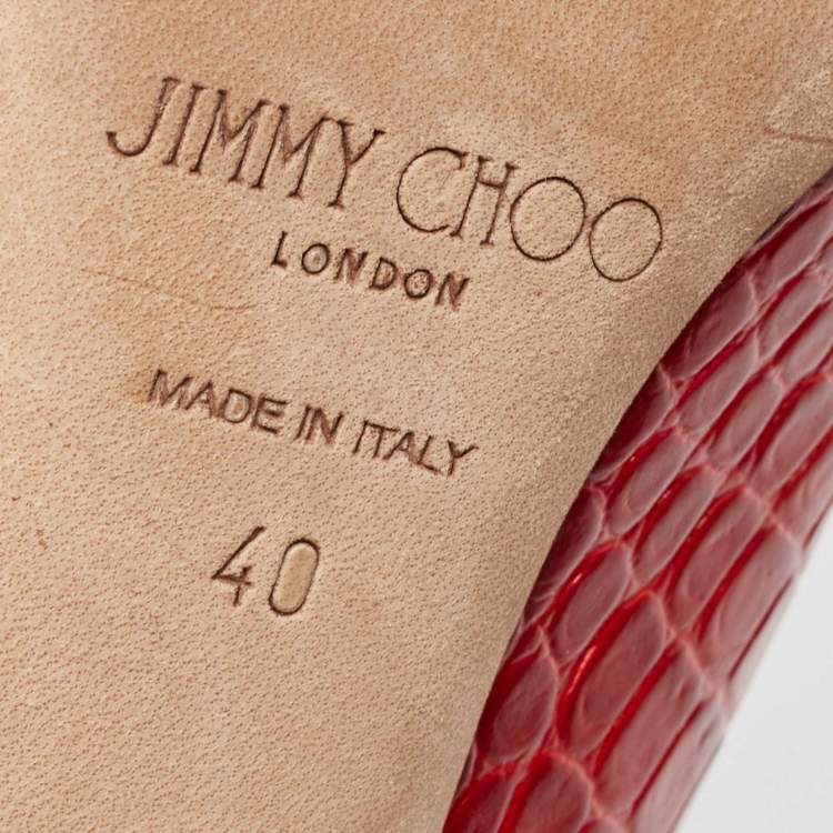 Pre Owned Jimmy Choo Red Crocodile Love Pumps Size 40  
