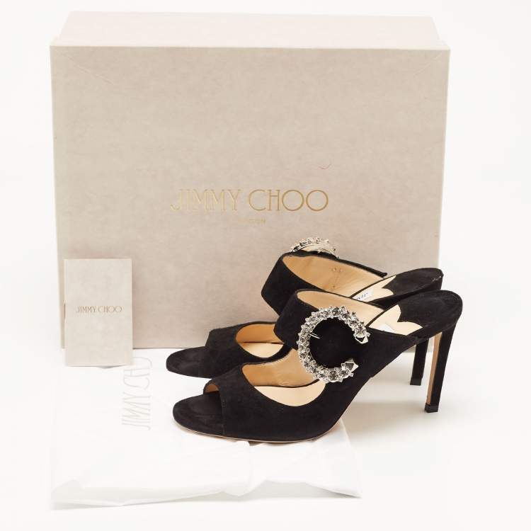 Pre Owned Jimmy Choo Black Suede Crystal Embellished Mules Size 37
