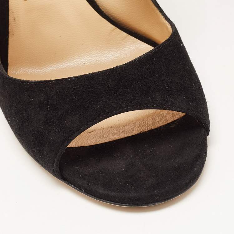 Pre Owned Jimmy Choo Black Suede Crystal Embellished Mules Size 37