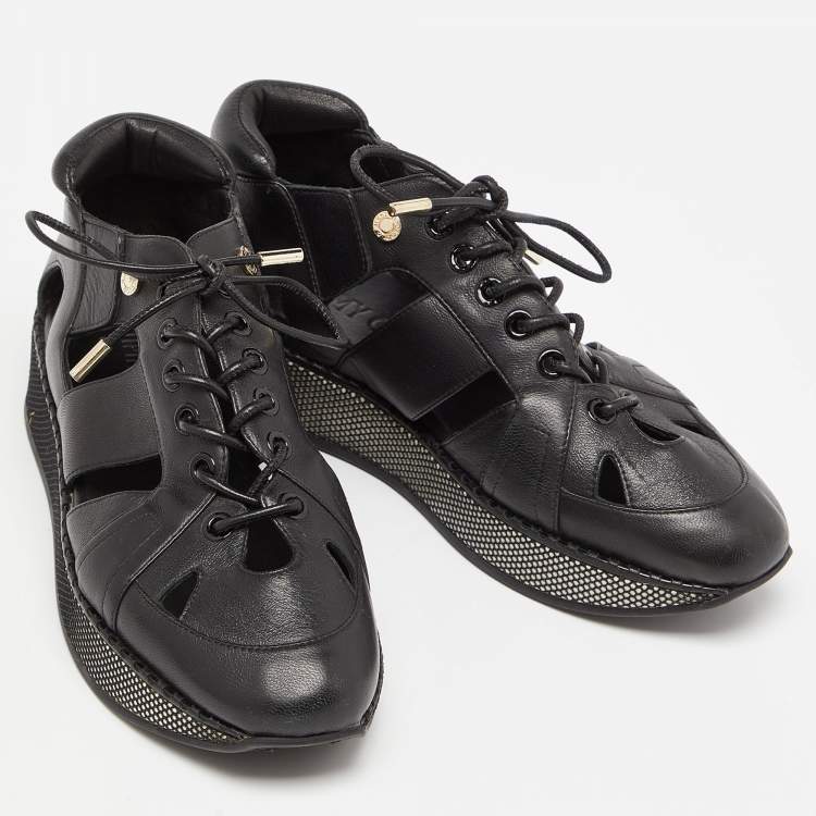 Pre Owned Jimmy Choo Black Cut Out Leather Morton Sneakers Size 36