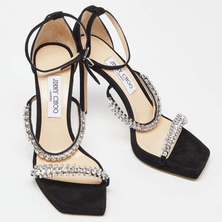 Pre Owned Jimmy Choo Black Suede Bing Ankle Strap Sandals Size 40
