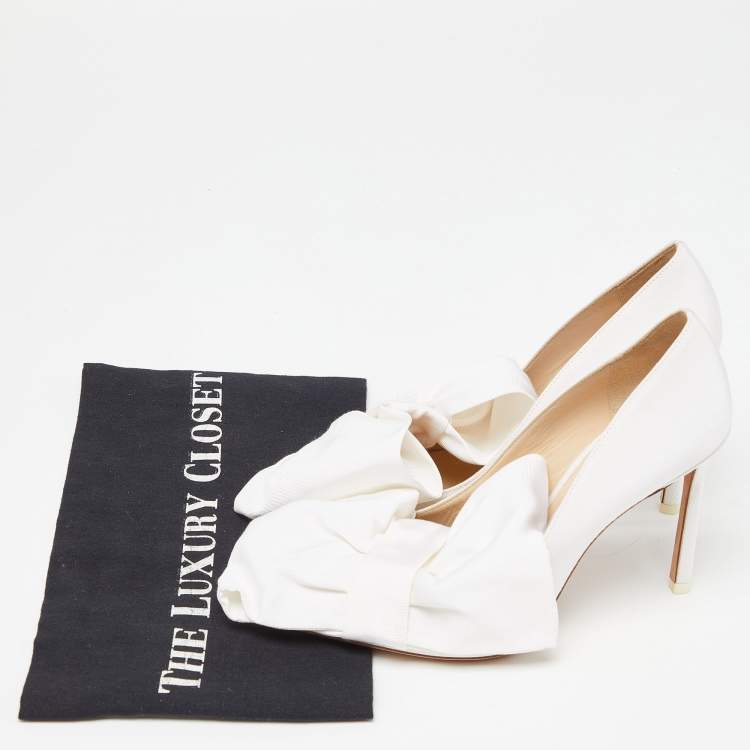 Pre Owned Jimmy Choo White Canvas Oversized Bow Pumps Size 36