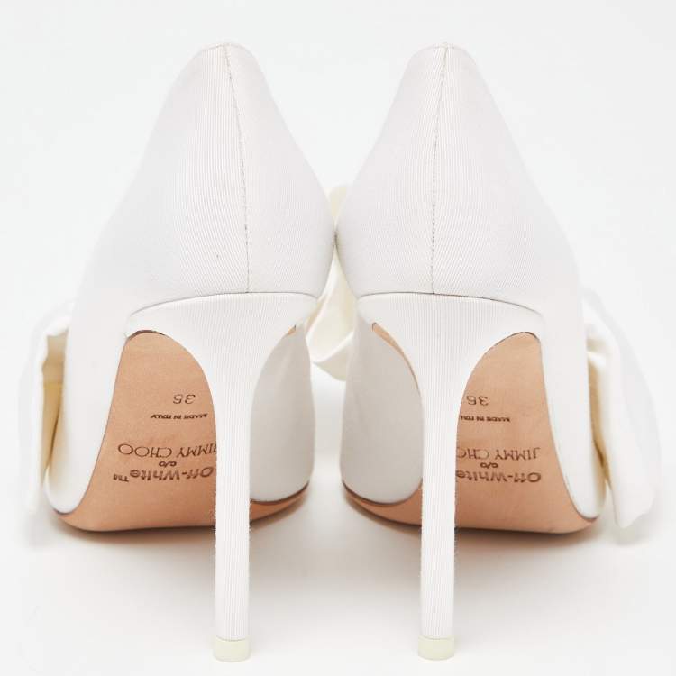 Pre Owned Jimmy Choo White Canvas Oversized Bow Pumps Size 36