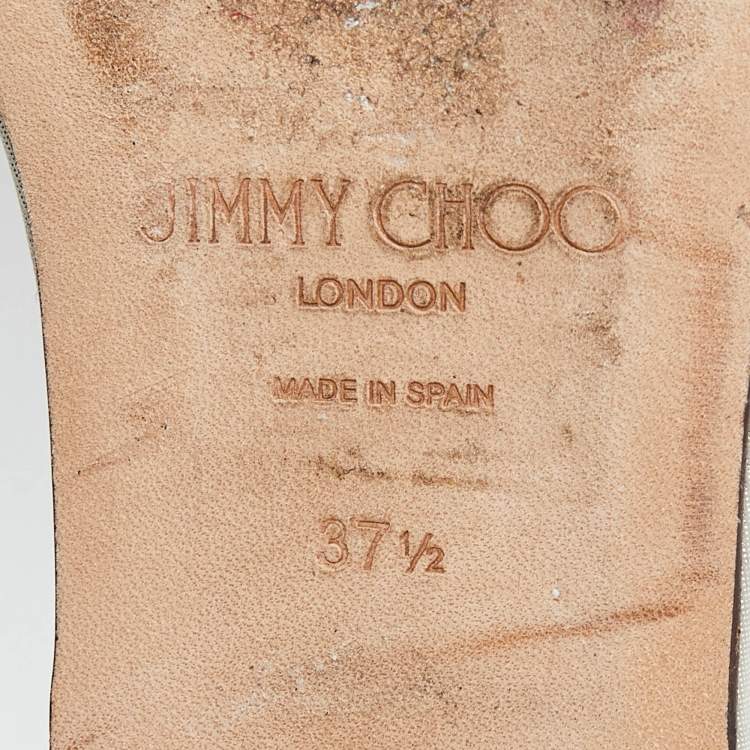 Pre Owned Jimmy Choo Metallic Glitter Nubuck Leather Bella Flat Sandals Size 37.5