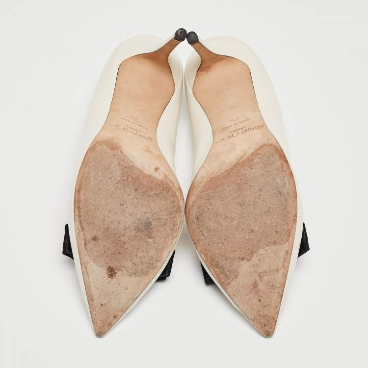 Pre Owned Jimmy Choo White Leather Bow Pointed Toe Pumps Size 39