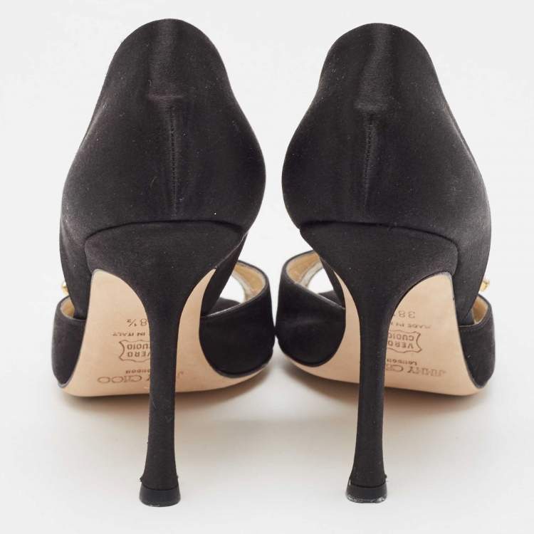 Pre Owned Jimmy Choo Black Satin Tremble Pumps Size 38.5