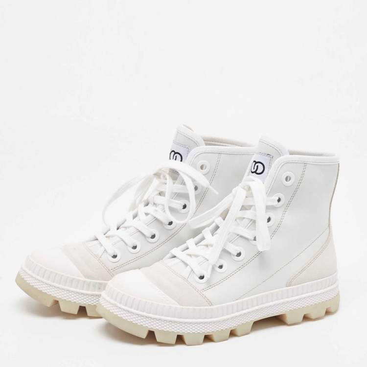 Pre Owned Jimmy Choo White/Grey Suede and Leather High Top Sneakers Size 37.5