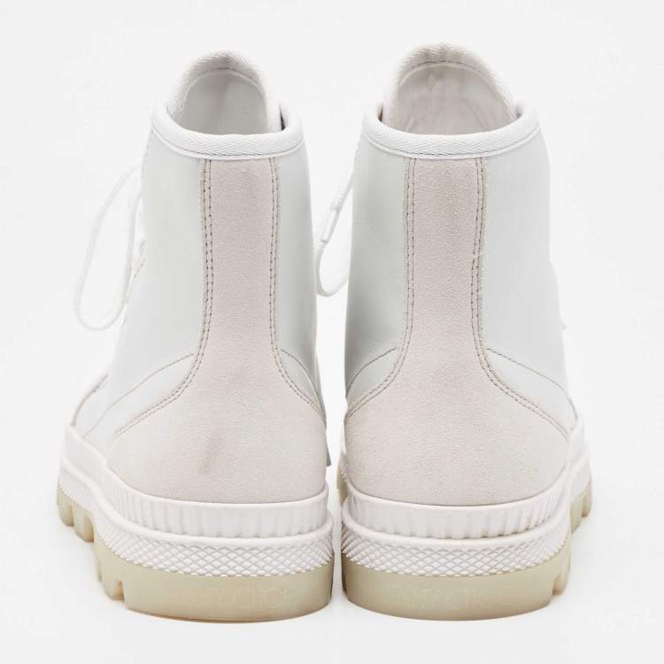 Pre Owned Jimmy Choo White/Grey Suede and Leather High Top Sneakers Size 37.5