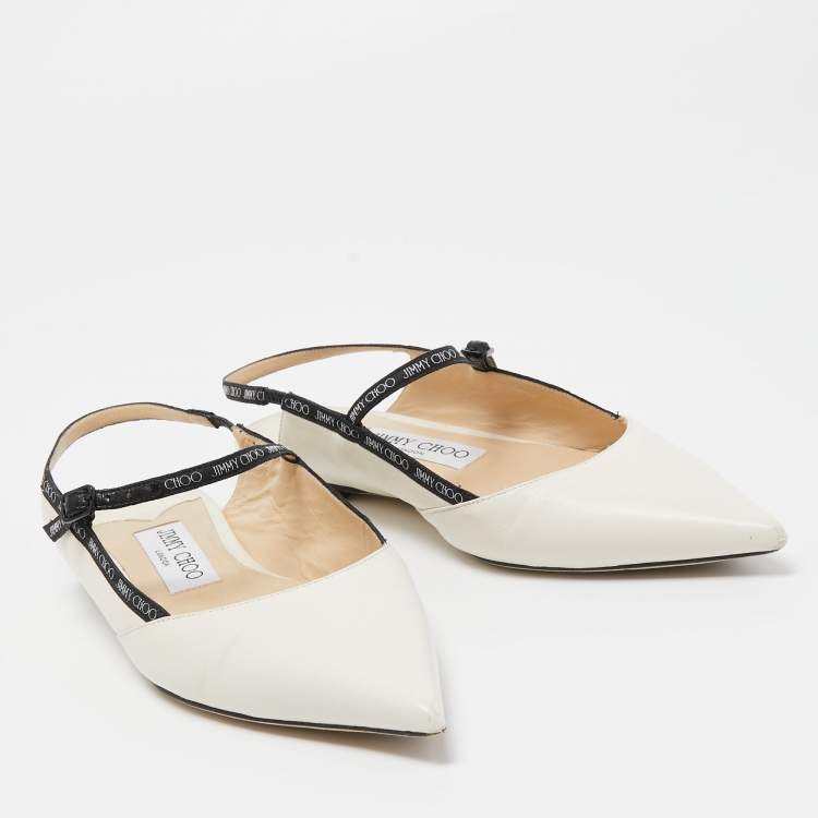 Pre Owned Jimmy Choo White/Black Leather Ray Slingback Flats Size 36