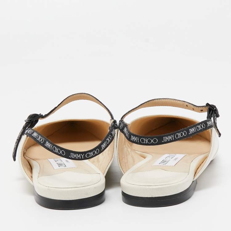 Pre Owned Jimmy Choo White/Black Leather Ray Slingback Flats Size 36