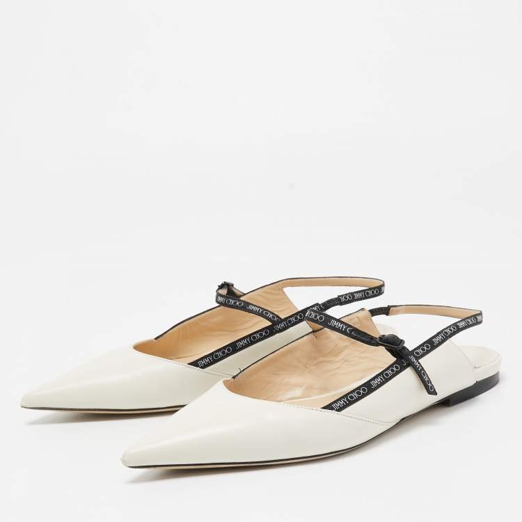 Pre Owned Jimmy Choo White/Black Leather Ray Slingback Flats Size 36