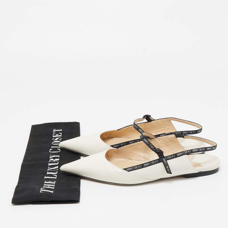Pre Owned Jimmy Choo White/Black Leather Ray Slingback Flats Size 36