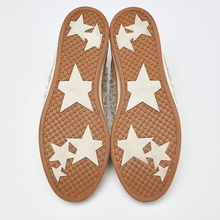 Pre Owned Jimmy Choo Beige Suede Miami Crystal Embellished Sneakers Size 41