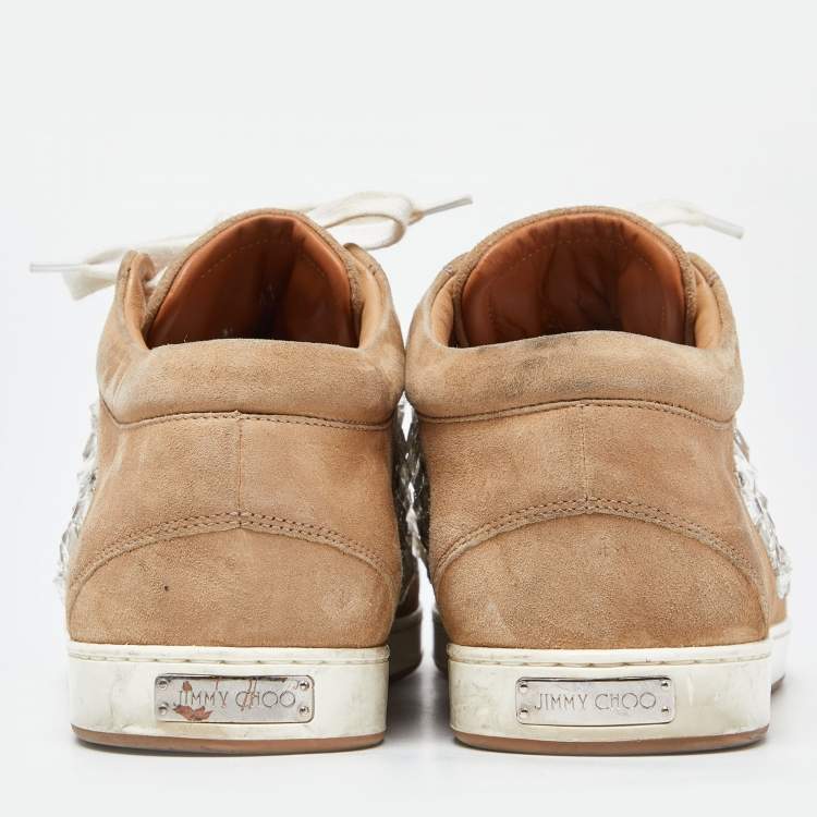 Pre Owned Jimmy Choo Beige Suede Miami Crystal Embellished Sneakers Size 41