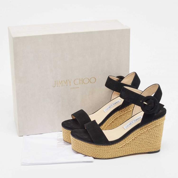 Pre Owned Jimmy Choo Black Suede Abigail Wedge Platform Ankle Strap Sandals Size 40.5