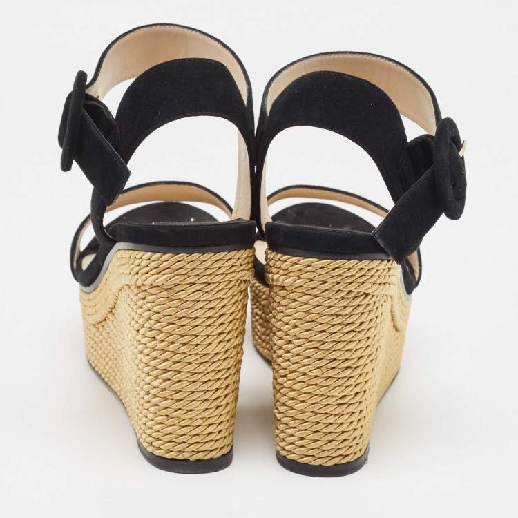 Pre Owned Jimmy Choo Black Suede Abigail Wedge Platform Ankle Strap Sandals Size 40.5