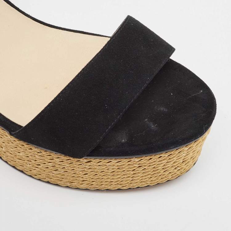 Pre Owned Jimmy Choo Black Suede Abigail Wedge Platform Ankle Strap Sandals Size 40.5
