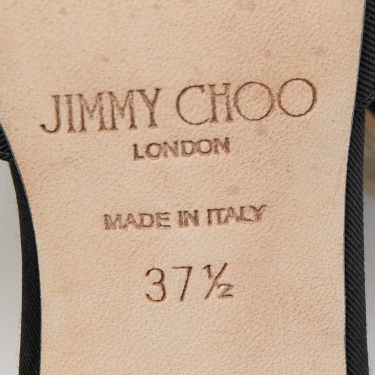 Pre Owned Jimmy Choo Black Canvas Aveline Bow Ankle Strap Pumps Size 37.5