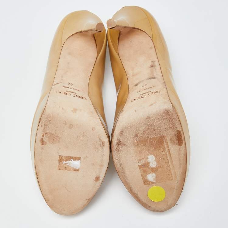 Pre Owned Jimmy Choo Cream Patent Leather Crown Peep Toe Pumps Size 42