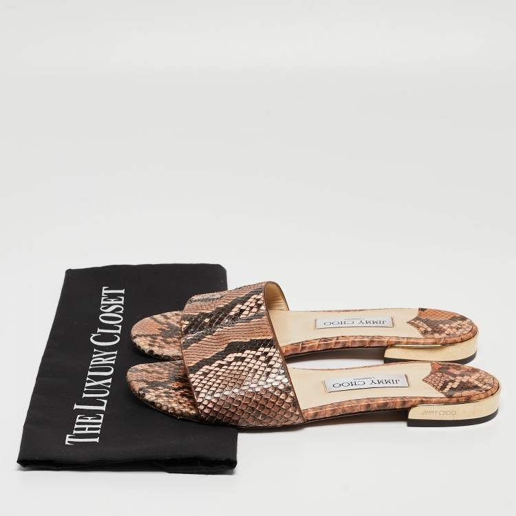 Pre Owned Jimmy Choo Brown Python Slide Flats Size 38.5