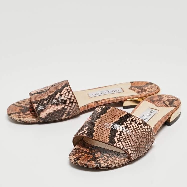 Pre Owned Jimmy Choo Brown Python Slide Flats Size 38.5
