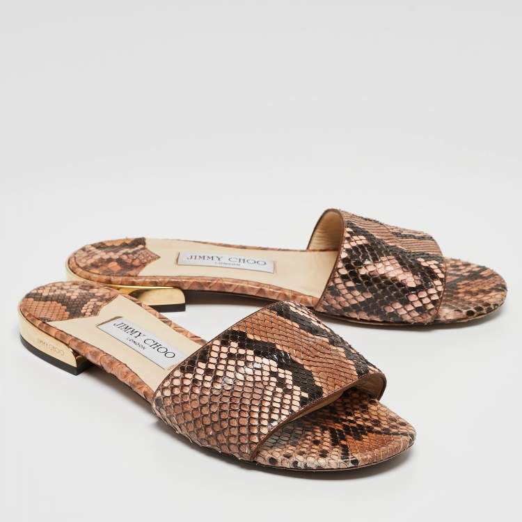 Pre Owned Jimmy Choo Brown Python Slide Flats Size 38.5
