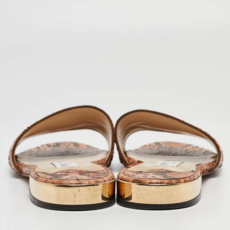 Pre Owned Jimmy Choo Brown Python Slide Flats Size 38.5