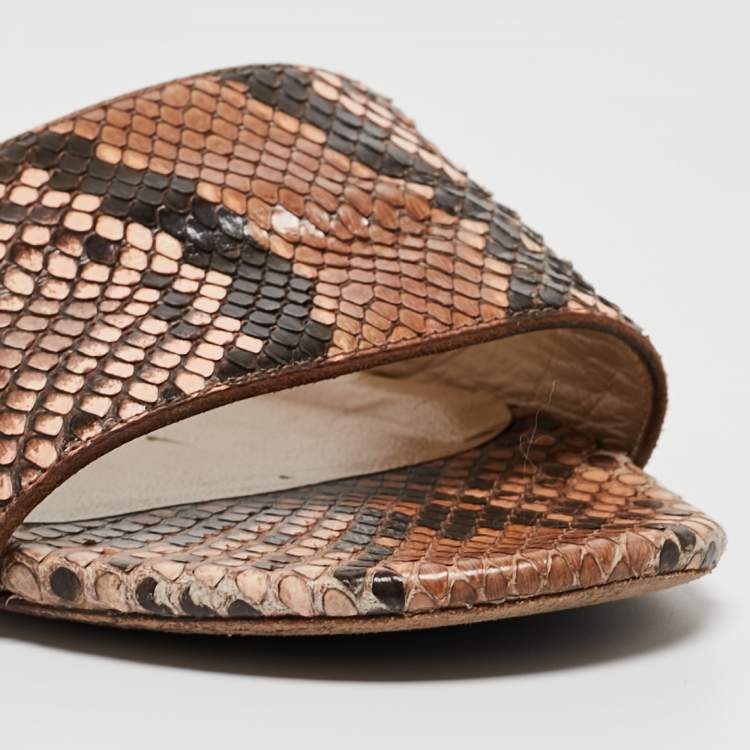 Pre Owned Jimmy Choo Brown Python Slide Flats Size 38.5