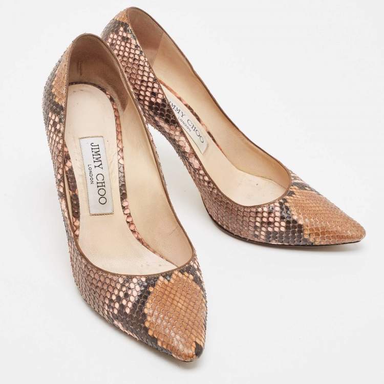 Pre Owned Jimmy Choo Brown Python Leather Abel Pointed Toe Pumps Size 37