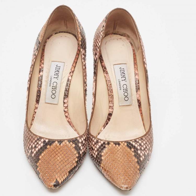 Pre Owned Jimmy Choo Brown Python Leather Abel Pointed Toe Pumps Size 37