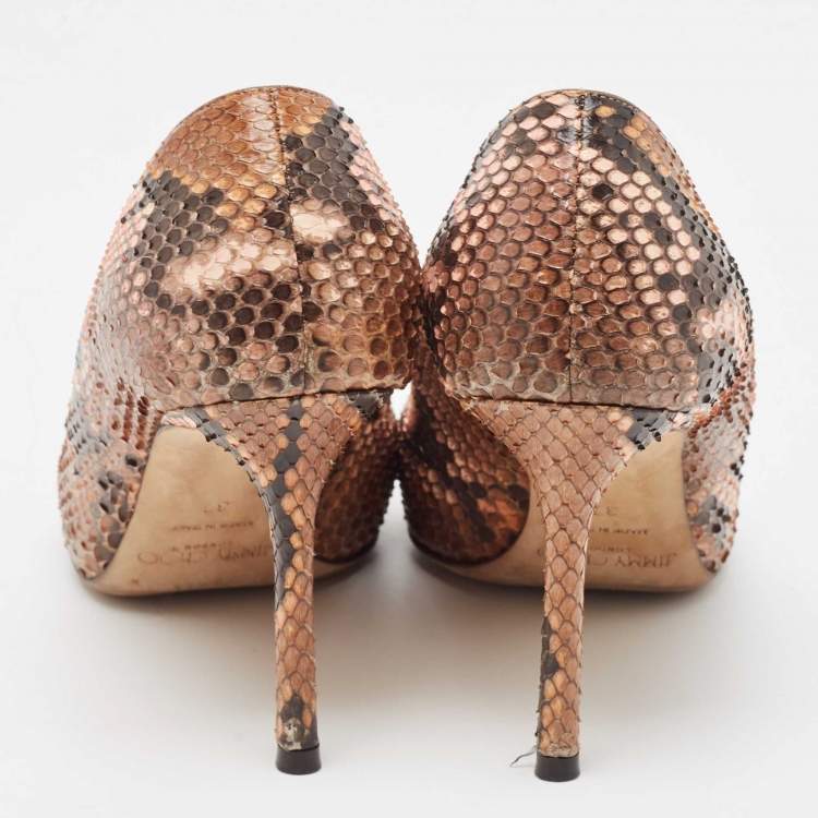 Pre Owned Jimmy Choo Brown Python Leather Abel Pointed Toe Pumps Size 37