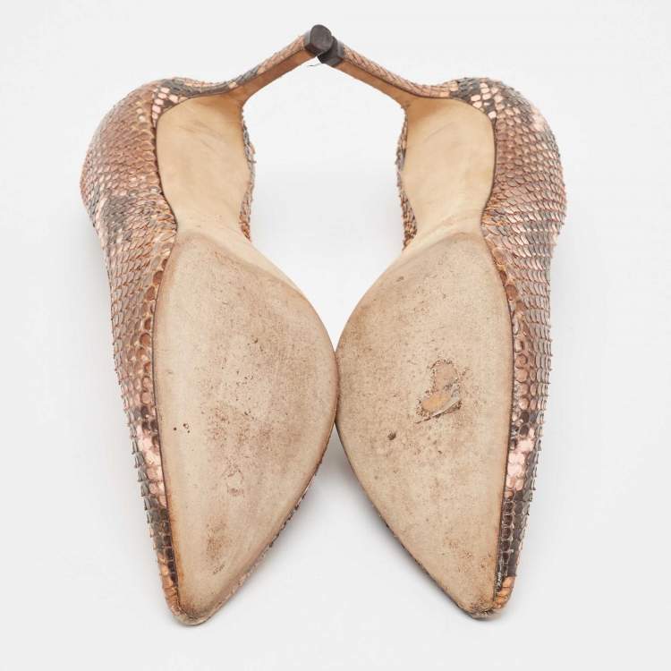 Pre Owned Jimmy Choo Brown Python Leather Abel Pointed Toe Pumps Size 37