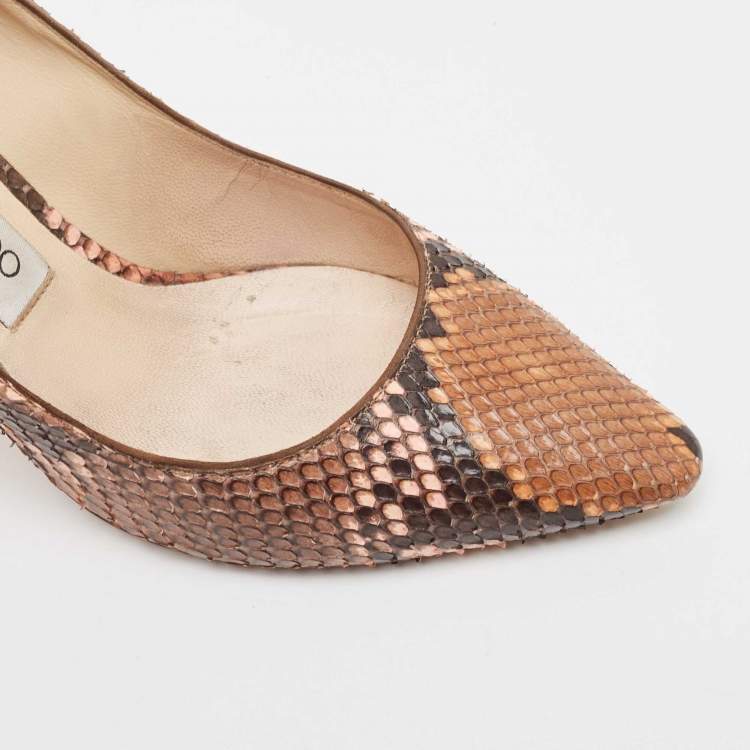 Pre Owned Jimmy Choo Brown Python Leather Abel Pointed Toe Pumps Size 37