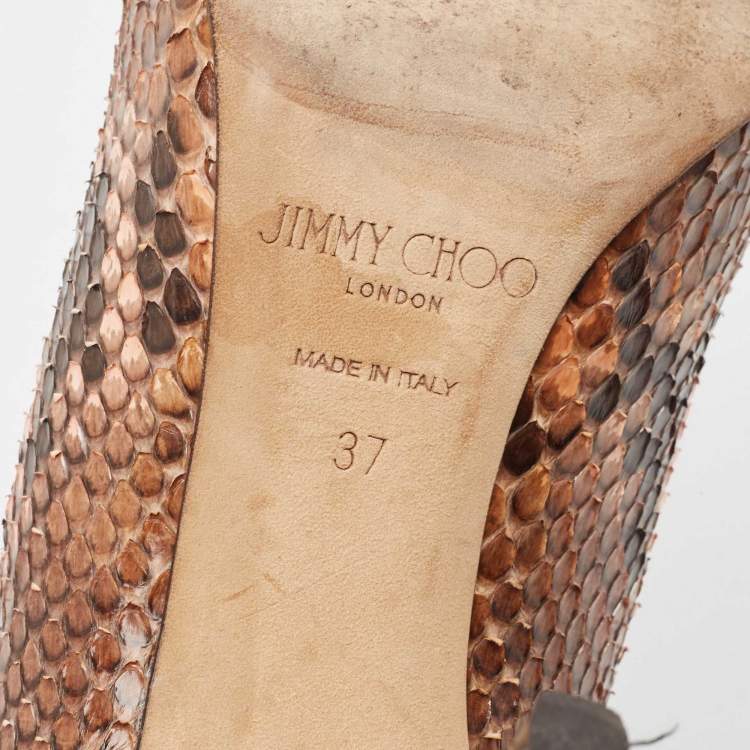 Pre Owned Jimmy Choo Brown Python Leather Abel Pointed Toe Pumps Size 37