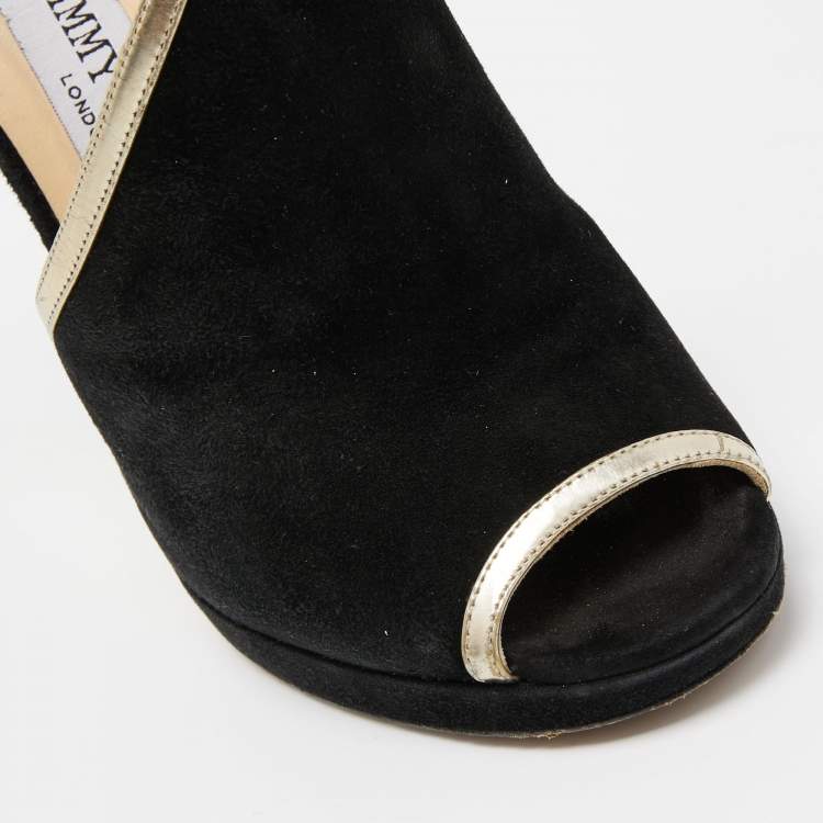 Pre Owned Jimmy Choo Black Suede and Leather Fey  Ankle Strap Sandals Size 36