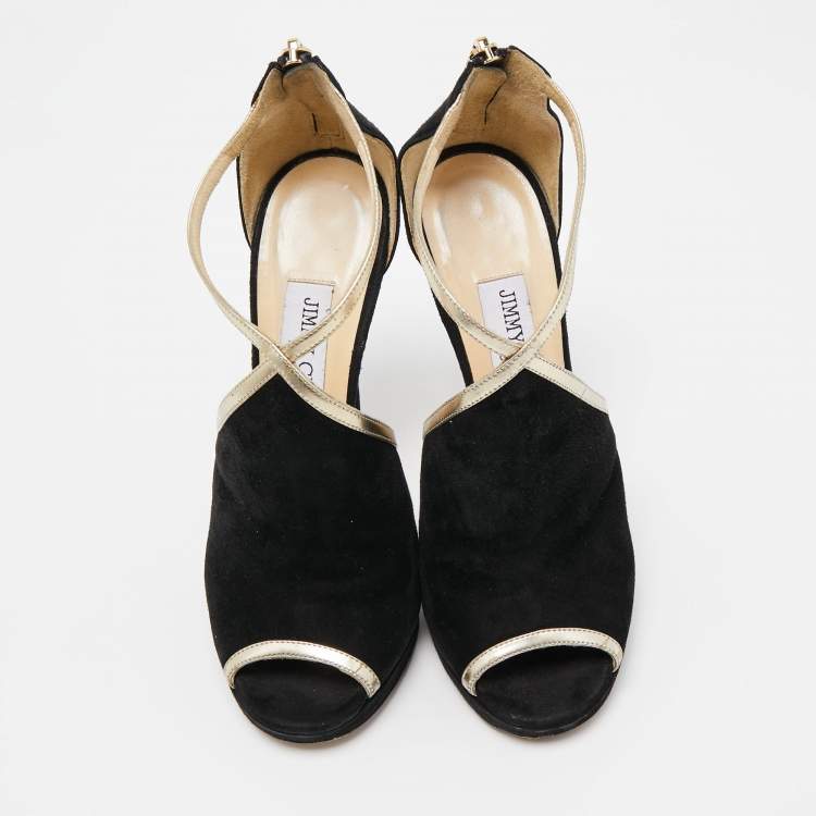 Pre Owned Jimmy Choo Black Suede and Leather Fey  Ankle Strap Sandals Size 36