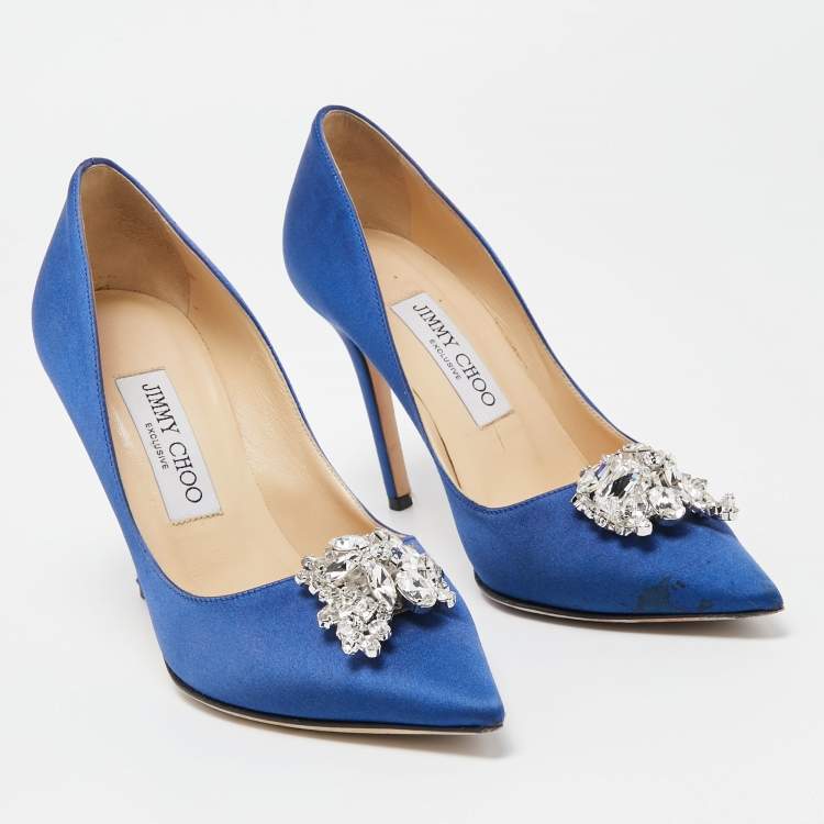 Pre Owned Jimmy Choo Blue Satin Manda Pumps Size 36.5