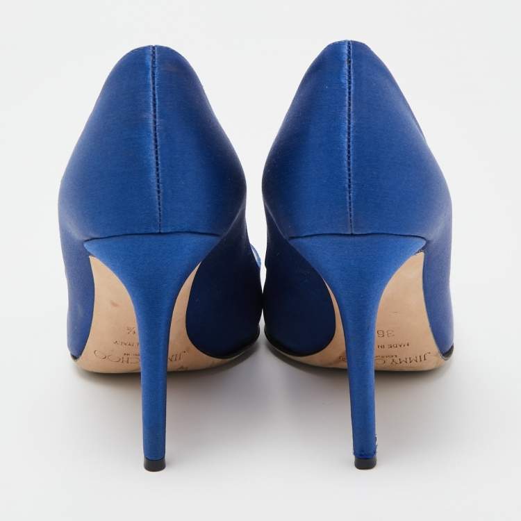 Pre Owned Jimmy Choo Blue Satin Manda Pumps Size 36.5
