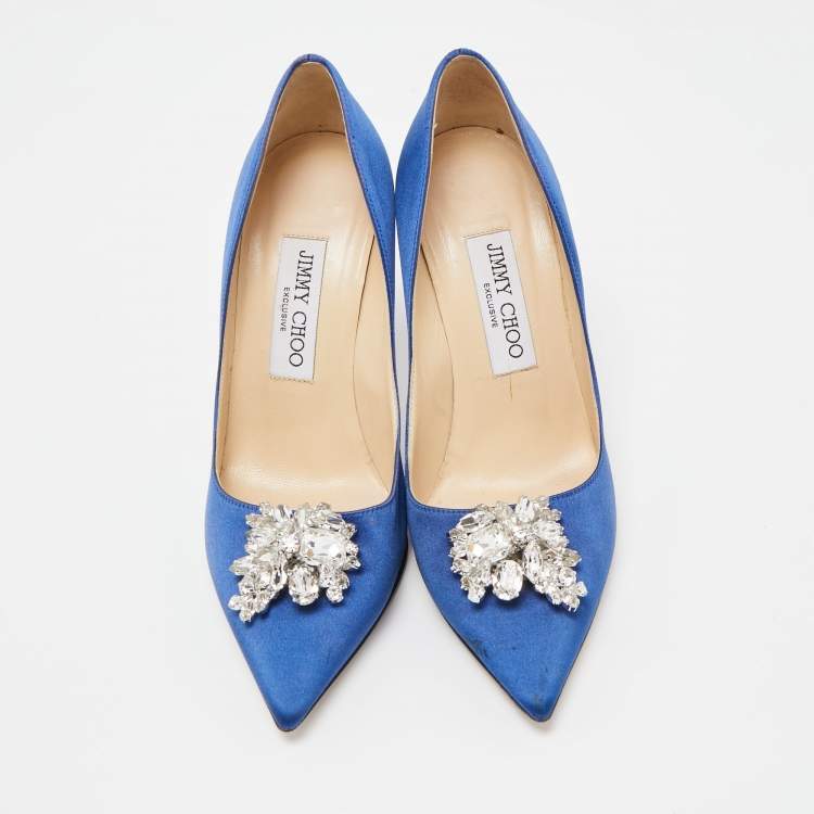 Pre Owned Jimmy Choo Blue Satin Manda Pumps Size 36.5