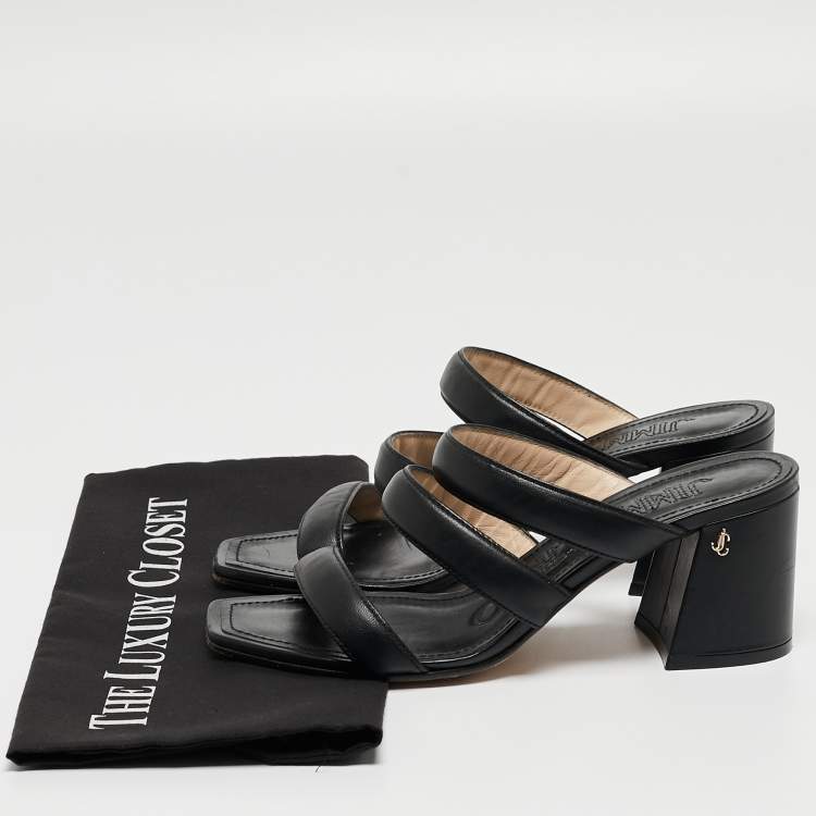 Pre Owned Jimmy Choo Black Leather Auna Slide Sandals Size 38.5