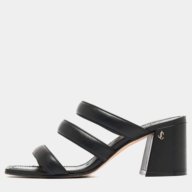 Pre Owned Jimmy Choo Black Leather Auna Slide Sandals Size 38.5