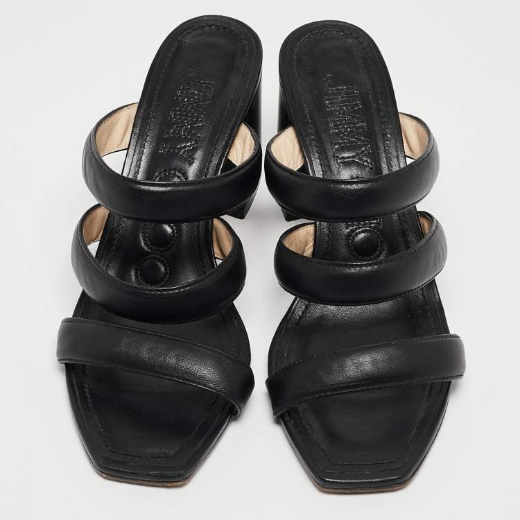 Pre Owned Jimmy Choo Black Leather Auna Slide Sandals Size 38.5